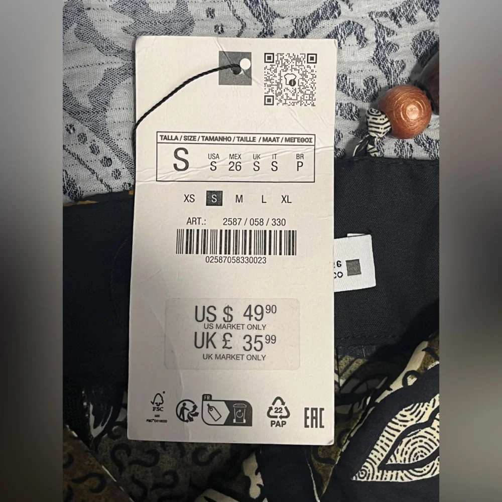 Zara Ethnic Print Beaded Floral Dress - Black, White, Green, Brown Small - Picture 13 of 16